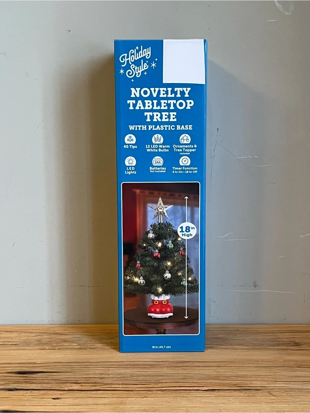 NIB 18” Novelty Tabletop Christmas Tree On Ornament Base With Star Topper